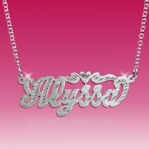 Personalized Sterling Silver Diamond Cut Name Necklace with Top Tale (FREE CHAIN+GIFTBOX+SHIP)