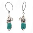 Turquoise Gemstone Bead Dangle Earrings with a Sterling Silver Elephant on a Twisted Sterling Silver 3/4 Hoop, #7454