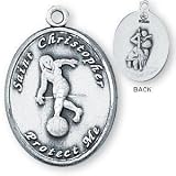 Sterling Silver Saint Christopher Ladies-Girls Bowling Medal and 18-inch Chain