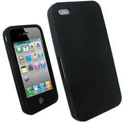 igadgitz Silikon H�lle Etui Case Schutzh�lle Tasche in Schwarz f�r Apple iPhone  4 HD 16gb & 32gb + Display Schutzfolie