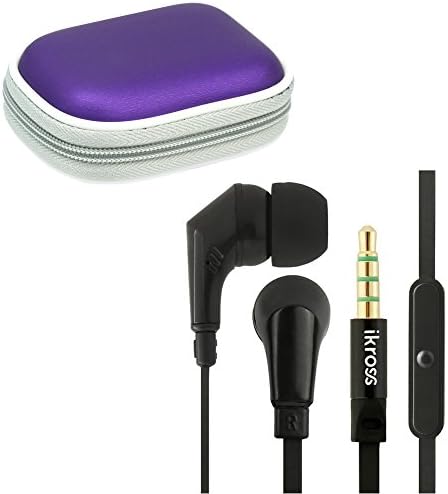 iKross Black In-Ear 3.5mm Noise-Isolation Stereo Earbuds + Purple Headset Case for Motorola Moto E (2nd gen.), Moto G (2nd gen.), Moto X (2nd gen.) Cellphone Smartphone Tablet and Mp3 player