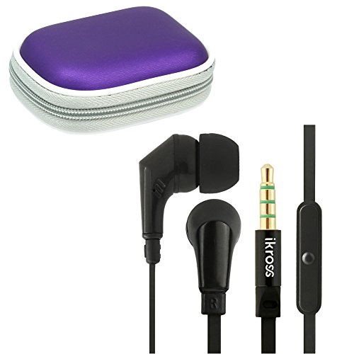 iKross Black In-Ear 3.5mm Noise-Isolation Stereo Earbuds + Purple Headset Case for Motorola Moto E (2nd gen.), Moto G (2nd gen.), Moto X (2nd gen.) Cellphone Smartphone Tablet and Mp3 player