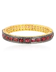 3.9cts Diamond Pave 17.18cts Gemstone 7.69gms Solid Yellow Gold Designer Bangle Silver Party Fashion Jewelry