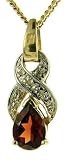 9ct Yellow Gold Ladies Garnet And Diamond Fancy Teardrop Pendant 18 Curb
