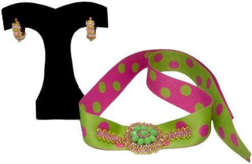 Little Miss Purple Set of Beaded Crystals Bow Bracelet and Matching Earrings for Kid Girls - 8 to 12 Years - Great for Parties and Special Occasions (Green / Pink)