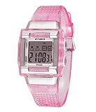 SYNOKE Unisex Fashion Waterproof Digital Watches Sports Watches Jelly Diving & Swimming Waterproof Student Watches with Alarm Chronograph Long lasting battery Calendar Noctilucent (Pink)