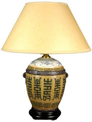 Chinese New Year Gift Idea for Him Her – 22″ Ming Porcelain Table Lamp w/ Long Life Symbol – JCOX 804
