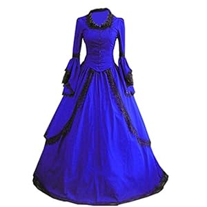 Women Long Sleeves Lace Floor-length Gothic Victorian Dress X-Large,Royal Blue