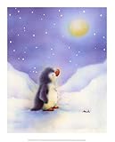 IMAGE OF Little Penguin MUSEUM WRAP CANVAS Print With Added Heavy BRUSHSTROKES Makiko 10x12
