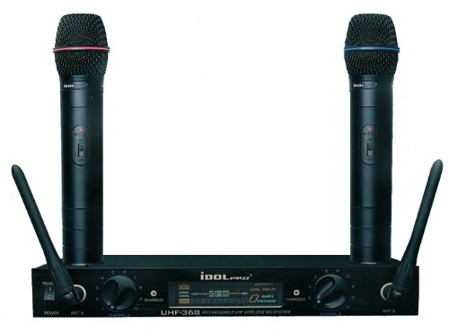 IDOLpro UHF-368 Dual Rechargeable Wireless Microphone VFD Display