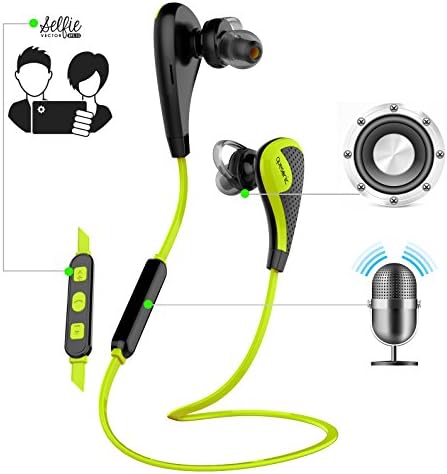 QuesonicTM Bluetooth Selfie Sports Headphones [Stereo HD Media Playback], Sweat proof Earbuds Wireless Headset with Microphone - For iPhone 6plus 5s 5c 4, Ipad Air, Ipod, Android, Samsung, LG (Green)