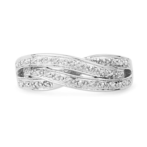 Platinum Plated Sterling Silver Round Diamond Twisted Fashion Ring (0.04 cttw)
