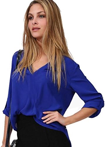Zeagoo Women's Sexy Girl Solid V-neck Loose Chiffon Shirt Blouse