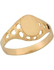 14k Yellow Gold Oval Signet Designer Unique Filigree Band Baby Ring