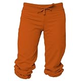 Orange solid color Touchdown Cuffed Fleece Capris with wide waistband. 5 Adult sizes