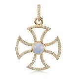 14 Karat Gold Diamond and Chalcedony Maltese Cross Pendant