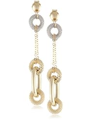 Italian 14k White and Yellow Gold Textured Circles and High Polished Oval Dangle Earrings
