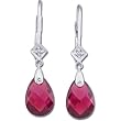 Sparkling Round Cut Diamonds, Tear Drop Brazilian Garnet, 14Kt. White Gold. Brazilian Garnet and Diamond Earrings