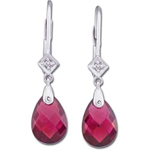 14kt White Gold Tear Drop Genuine Brazilian Garnet Briolette and Diamond Earrings