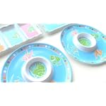 Melamine Plastic Serving Set with Trays & Chip and Dip with Beach Fish Water Design Set of 4