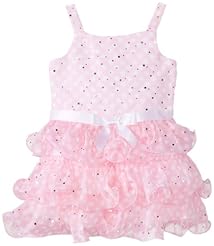 Girls  Tiered Dots Print Chiffon/Polyester/Satin  Dress With a Bow(s) and a Sash 
