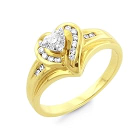 0.21 Carat Diamond Bridal Heart Ring in 10K Yellow Gold Size-7