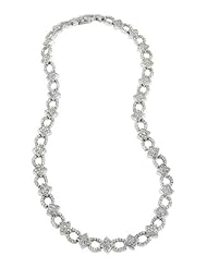 CleverSilvers CZ. Square And Round Shape Link Pave Rhodium Sterling Silver Bracelet