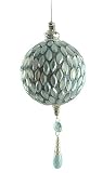 8 Light Blue Winter Frost Beaded Ball Finial Christmas Ornament