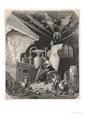 An Alchemist Anxiously Watches the Progress of His Work Art Styles Giclee Poster Print by Gustave Dore, 12x16