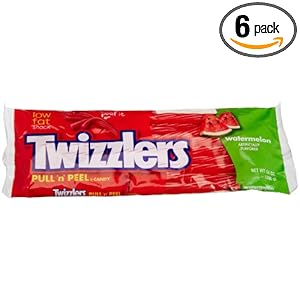 Twizzlers Pull 'n' Peel Candy, Watermelon, 14-Ounce Bags (Pack of 6)