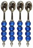 Decorative Condiment Spoon with Cobalt Blue Glass Bead Handle Set of Four