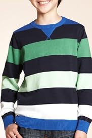 Pure Cotton Block Stripe Crew Neck Jumper [T87-3747M-S]