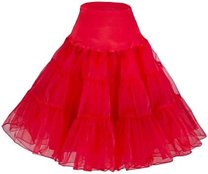 Yijunqing 50s Vintage Rockabilly Petticoat Tutu, 26" Length Net Underskirt (US size 8-14, Red)