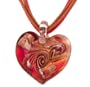 Red and Orange Murano Glass Heart Pendant on Cotton Cord