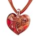 Red and Orange Murano Glass Heart Pendant on Cotton Cord