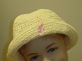 Ht141, Hand Crocheted Ivory Gimp Floppy Hat with One Pink Monogram Letter