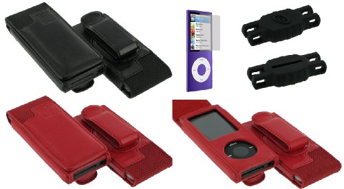 Hybrid Leather Nylon Case with Belt Clip for Apple iPod Nano Nano-Chromatic 4th 4 Generation 8 gb 8gb 16 gb 16gb 32 gb 32gb (Nano 4 Chromatic Not Included)