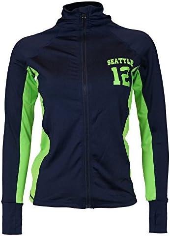 Seattle Football 12TH Man Fan Women's Seattle 12 Track Jacket (Navy/Lime color block, X-Large)