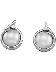 Pair of 14K White Gold Mabe Pearl and Diamond Earrings -- LIFETIME WARRANTY