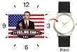Barack Obama Picture - Yes We Can - US Flag Background - President Barack Obama Commemorative - WATCHBUDDY&reg; DELUXE TWO-TONE THEME WATCH - Arabic Numbers - Black Leather Strap-Size-Women's Size-Small
