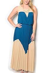 Plus Size Sheer Polyester Two-Toned Maxi Dress 