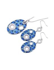 Nickel Free Sterling Silver Pendant & Earring Sets Oval Blue Leopard Print Design Set