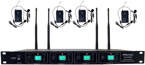 Hisonic HSU8800L 4 X 16 Channel UHF Wireless Microphone System with 4 Headset & 4 Lapel Microphones