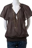 Trinity Silk Cotton Blend Keyhole Smocked Waist Peasant Blouse Top