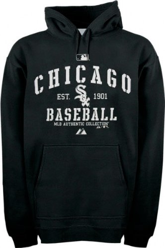 MLB Chicago White Sox Adult Long Sleeve Hooded Fleece Pullover (Pro Black, Large)