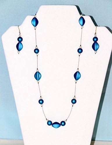 Dark Blue Plastic Bead Necklace with Earring.