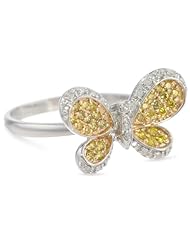 10k White Gold Butterfly White and Yellow Diamond Ring (6/17 cttw, I-J Color, I2-I3 Clarity), Size 7