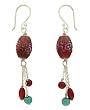 Sterling Silver Om Mani Mantra Drum Earrings with Coral & Turquoise