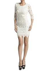 Acrylic/Cotton/Ponte/Spandex/Knit Cocktail Lace Sheer 3/4 Sleeves Bodycon Dress 