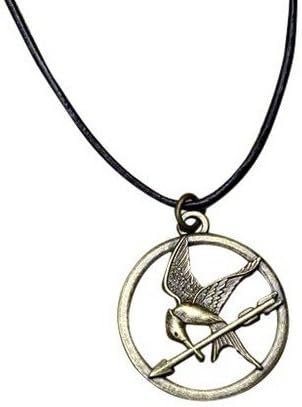 Free shipping unisex antique bronze catching fire hunger game chain rope pendant jewelry necklace The Hunger Games Movie Mockingjay Pendant on Leather Cord